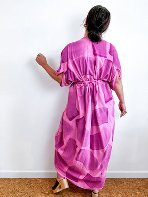 Hand-Dyed High Low Kimono Pink Amethyst Brush