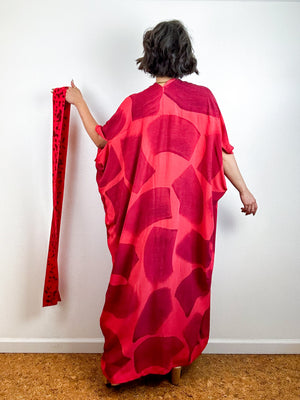 Hand-Dyed High Low Kimono Coral Maroon Brush