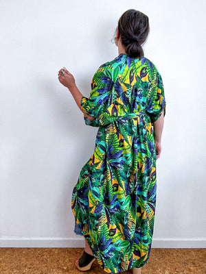 Print High Low Kimono Tropical Twill Challis