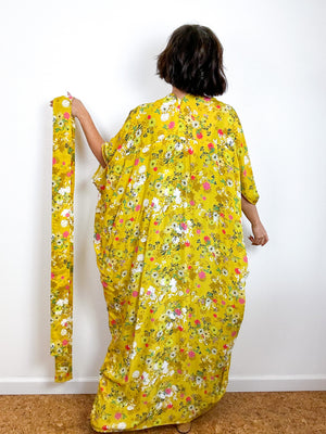 Print High Low Kimono Yellow Wildflower Challis
