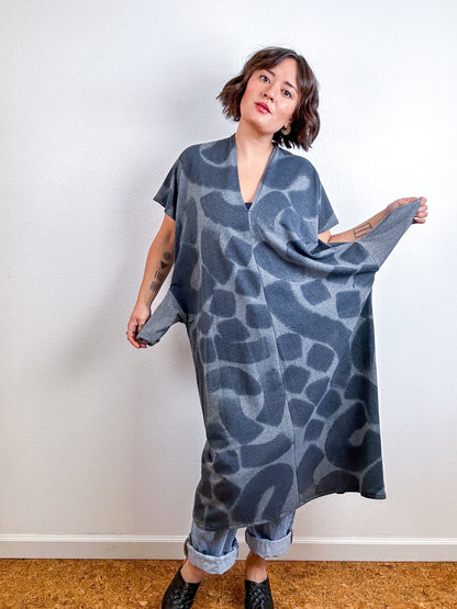 Hand-Dyed Midi Sweatshirt Smock Dress Charcoal Doodle