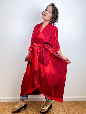 Hand-Dyed High Low Kimono Red Maroon Arc