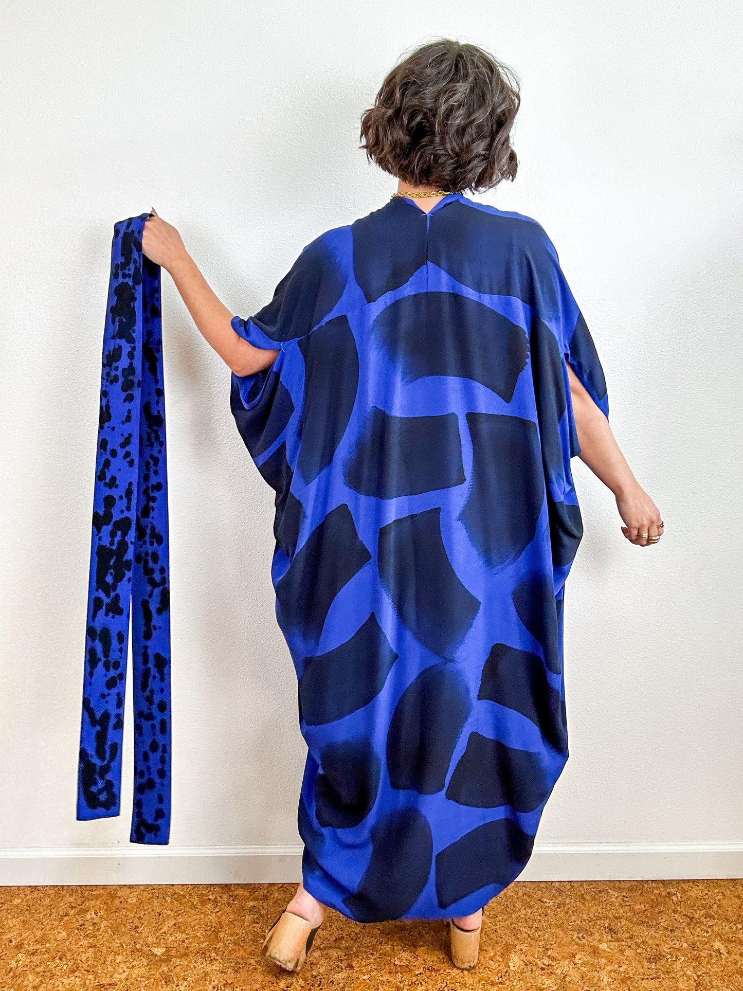 Hand-Dyed High Low Kimono Royal Black Brush