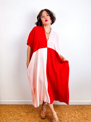 Color Block Midi Caftan Dress Terracotta Blush