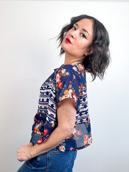 Scrappy Crop Navy Geo Floral