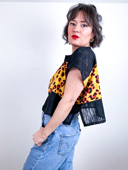Scrappy Crop Black Leopard Print