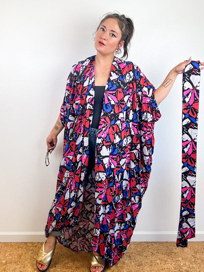 Print High Low Kimono Pixels Challis