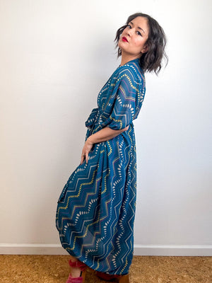 Print High Low Kimono Teal Chevron Chiffon