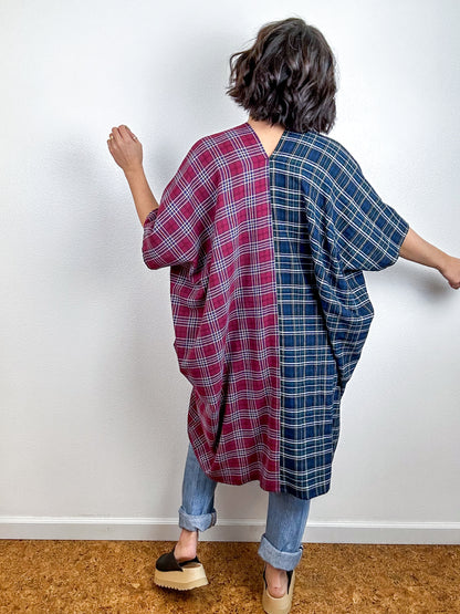 Oversized Plaid Smock Dress Navy Maroon
