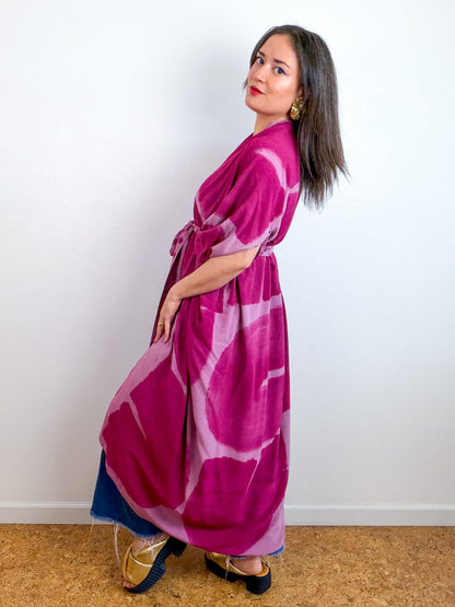 Hand-Dyed High Low Kimono Rosie Magenta Arc
