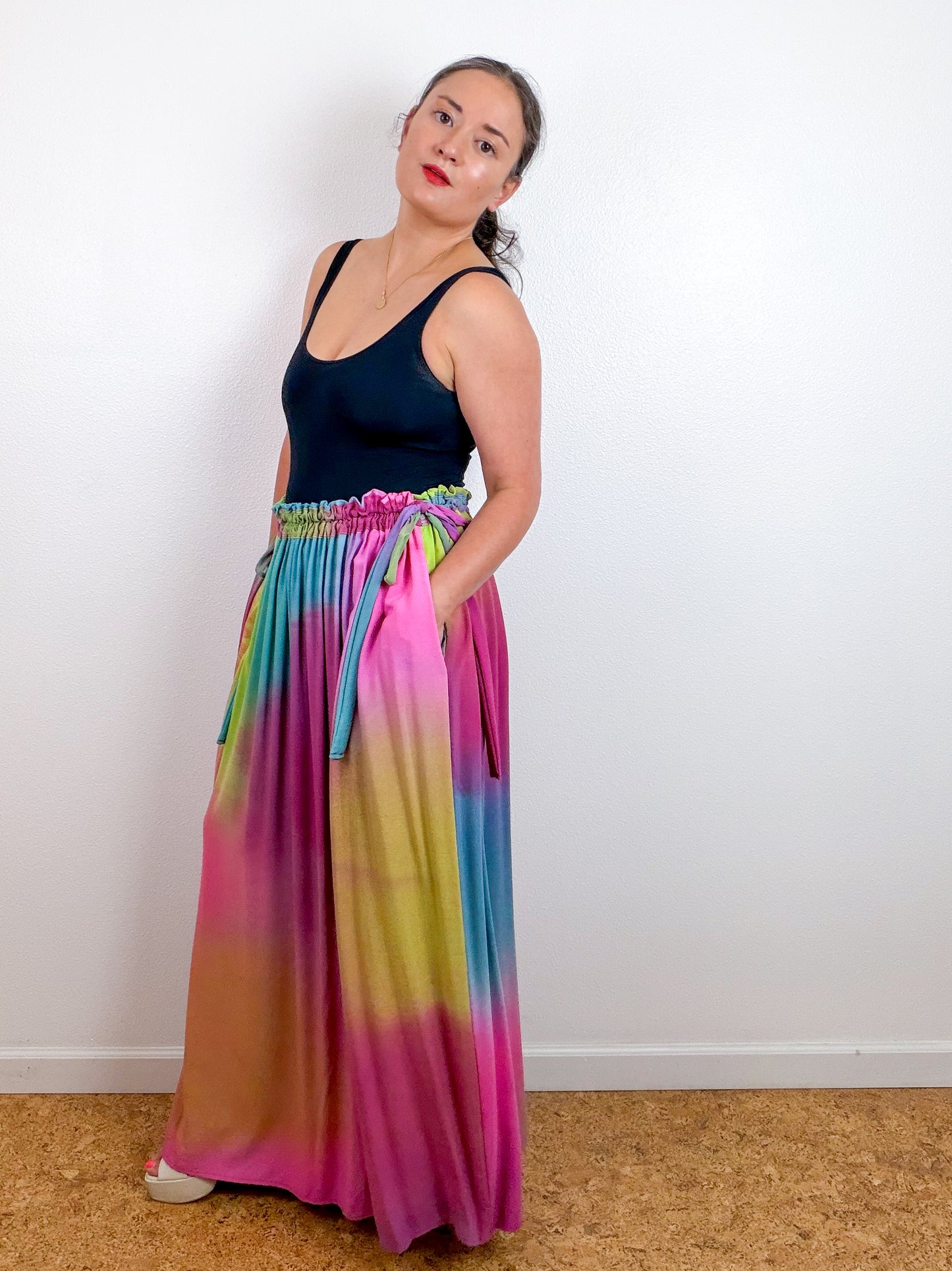 THE SKIRT Fuchsia Chartreuse Blue Hand-Dyed