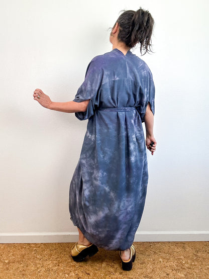 Hand-Dyed High Low Kimono Wisteria Grey Watercolor