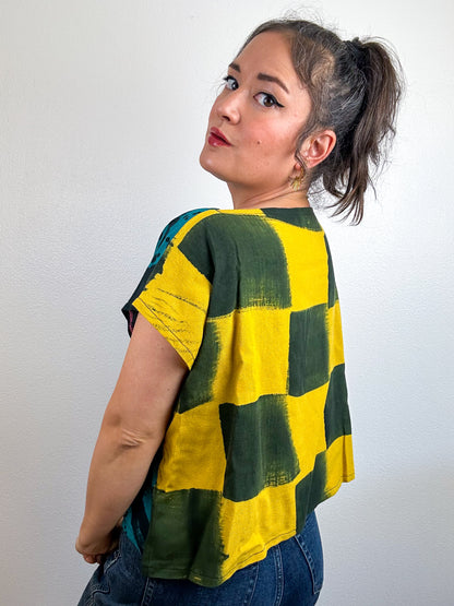 Hand-Dyed Linen Blend Flip Crop Teal Sumi Marigold Check