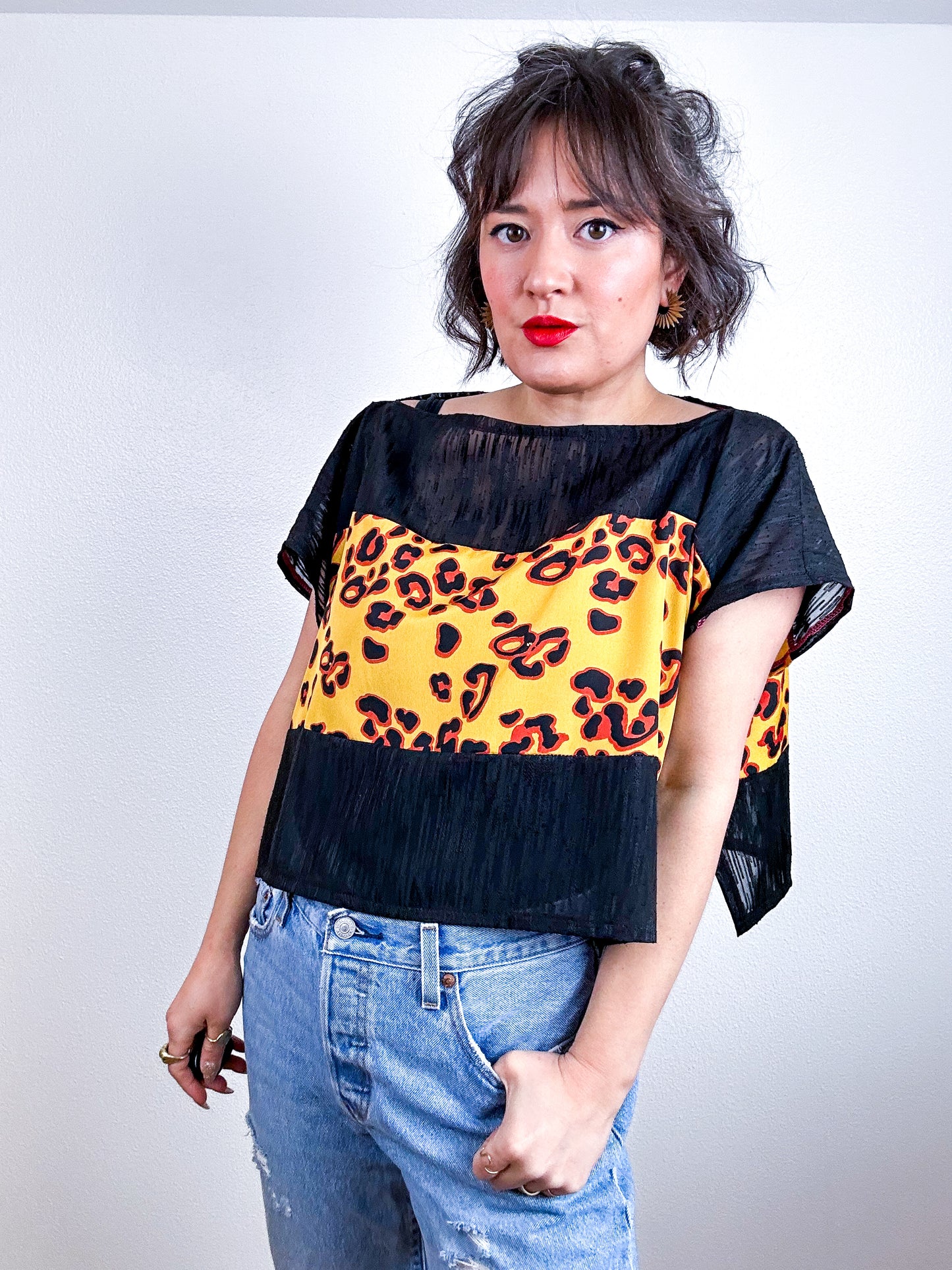 Scrappy Crop Black Leopard Print