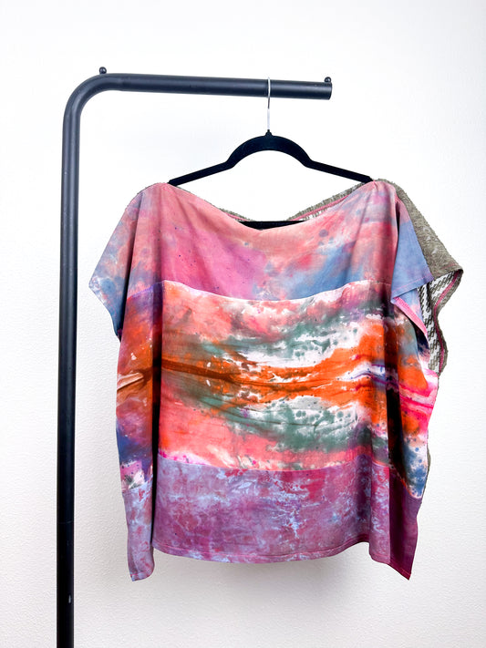 Hand-Dyed Bamboo Scrappy Crop OOAK Watercolor Olive Chiffon Medium