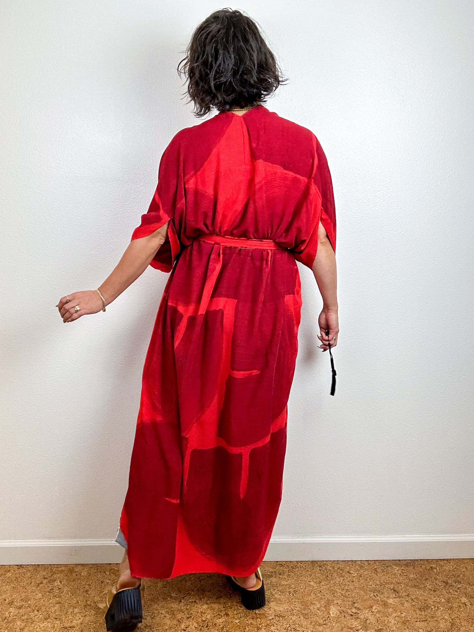 Hand-Dyed High Low Kimono Red Maroon Arc