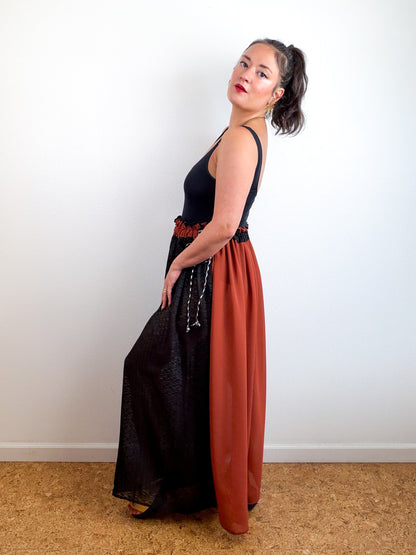 THE SKIRT Rust Black Dots Reversible Chiffon
