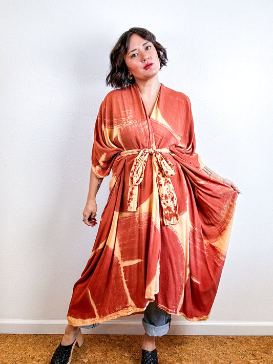 Hand-Dyed High Low Kimono Peach Terracotta Arc