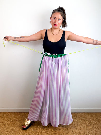 THE SKIRT Green Lavender Stripes Reversible Chiffon