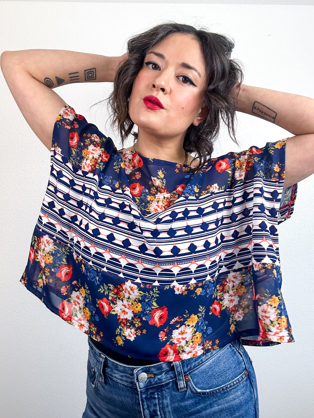 Scrappy Crop Navy Geo Floral