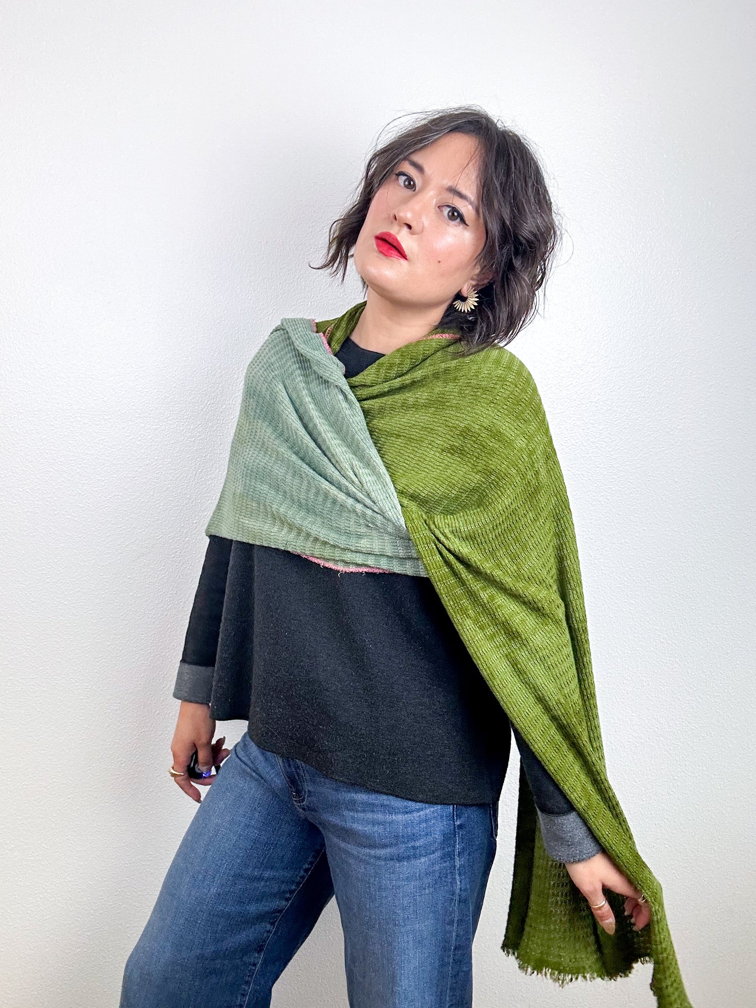 Hand-Dyed Two Tone Knit Scarf Moss Sage