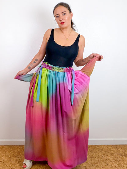 THE SKIRT Fuchsia Chartreuse Blue Hand-Dyed