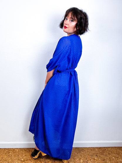Solid High Low Kimono Royal Blue Chevron Chiffon