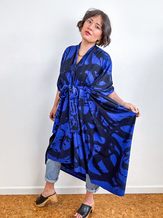 Hand-Dyed High Low Kimono Royal Black Sumi