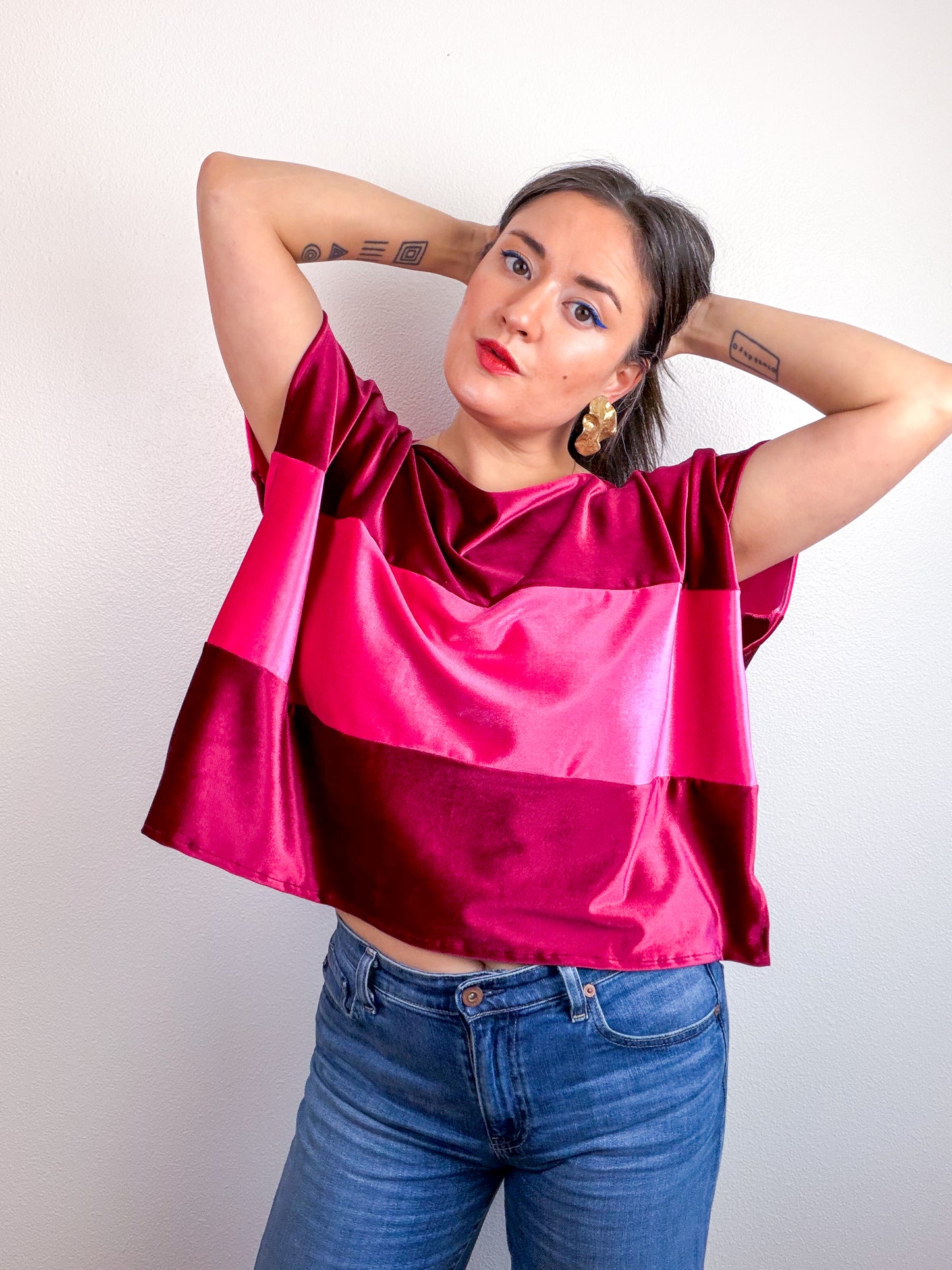 Velvet Flip Crop Pink Maroon