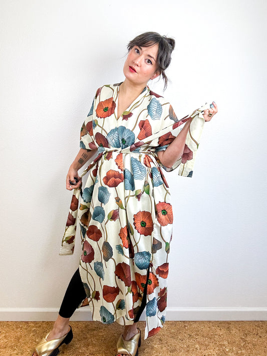 Print Duster Kimono Ivory Poppy Cotton Lawn