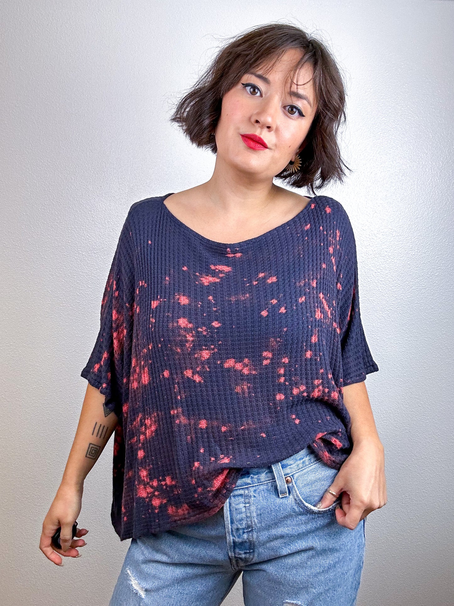Crop Sweater Navy Peach Speckle