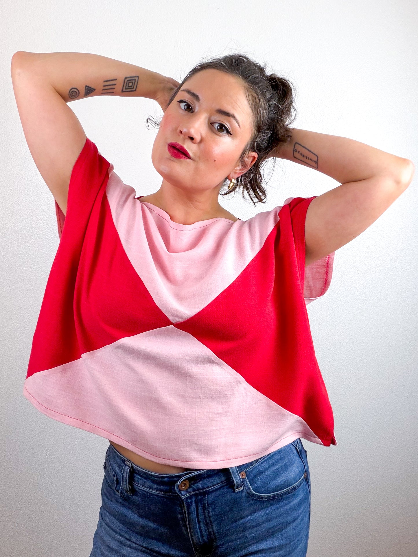 Linen Blend Flip Crop Pink Red