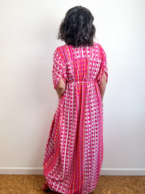 High Low Kimono Pink Orange Mod Circles Bubble Crepe