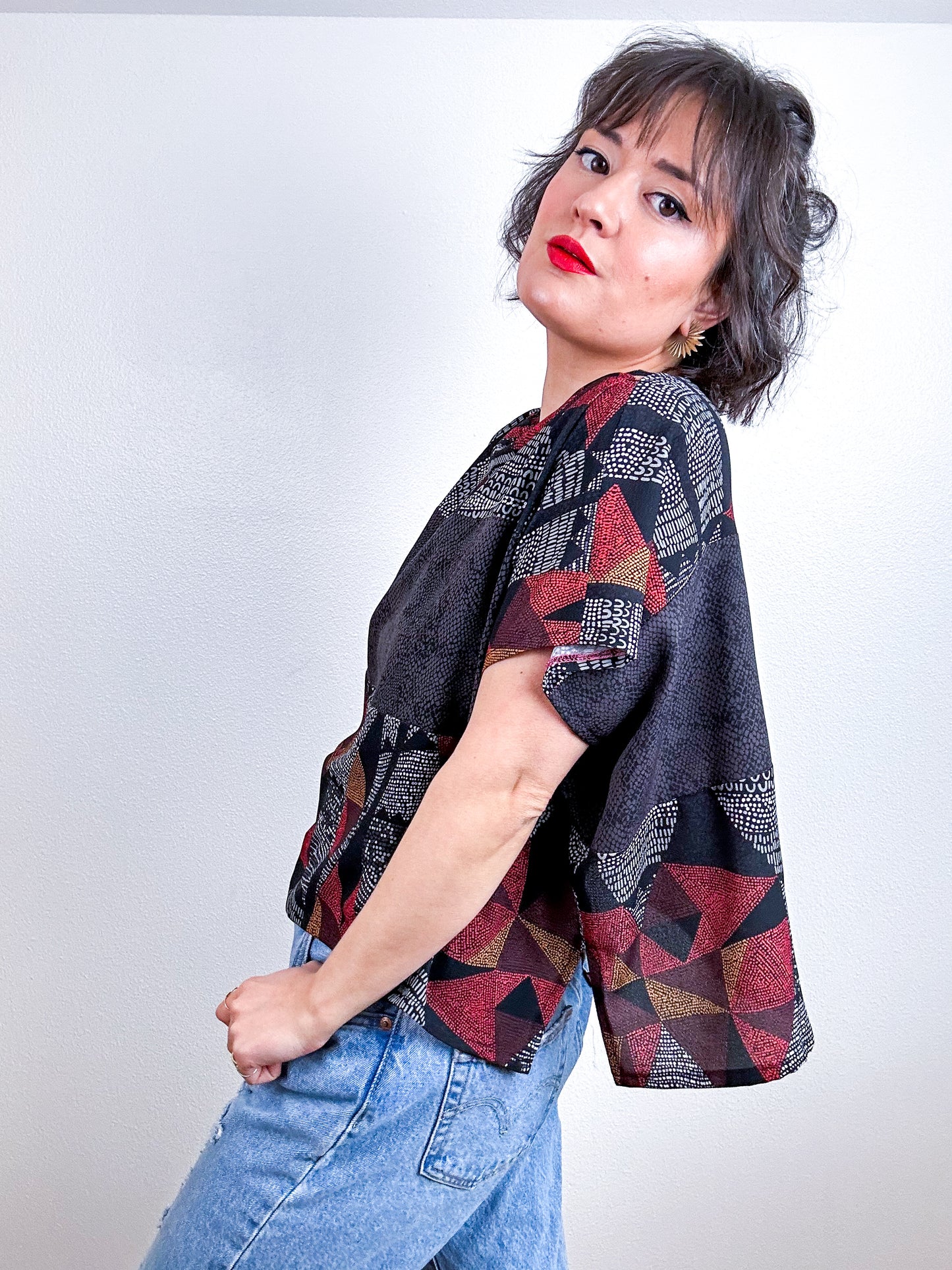 Scrappy Crop Black Rust Print