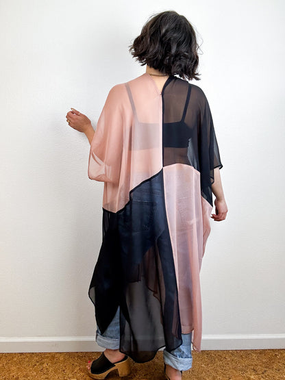 SILK Color Block Midi Caftan Dress Blush Black