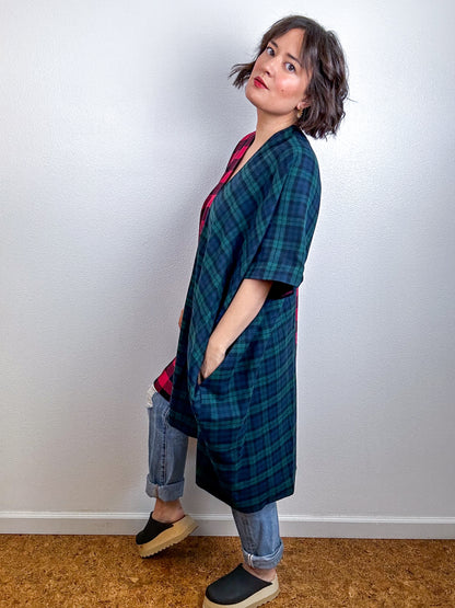Oversized Plaid Smock Dress Red Check Navy Green