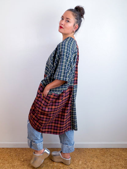 Plaid Flannel Caftan Dress Olive Rust