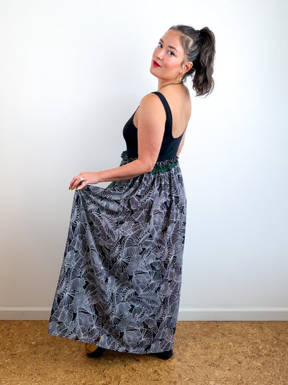 THE SKIRT Black Floral Forest Diamond Reversible Chiffon