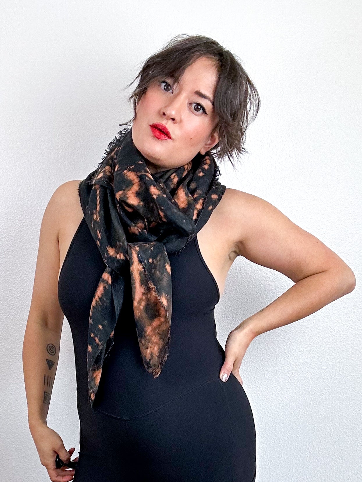 Hand-Dyed Bamboo Scarf Black Rust Speckle