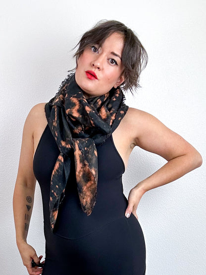 Hand-Dyed Bamboo Scarf Black Rust Speckle