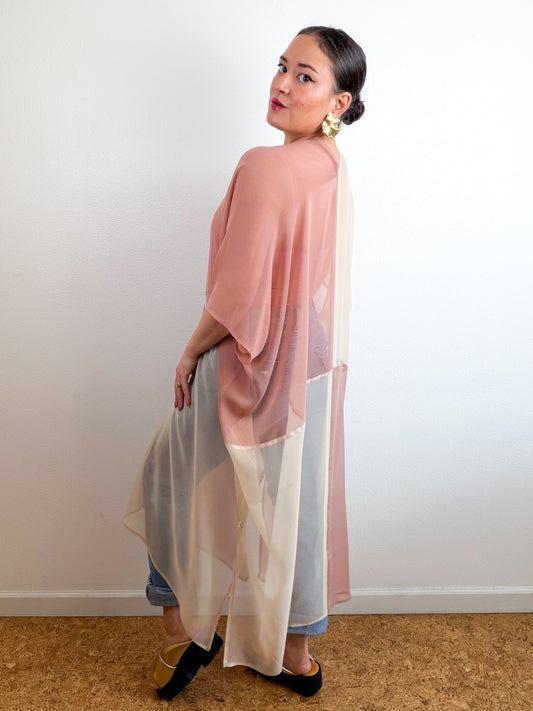 SILK Color Block Midi Caftan Dress Ivory Blush