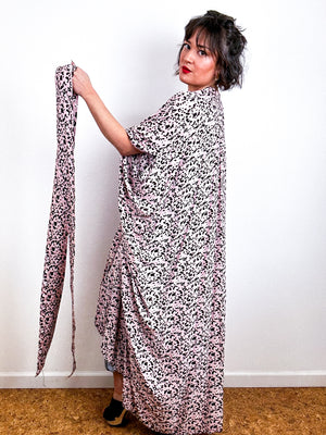 Print High Low Kimono Blush Leopard Challis