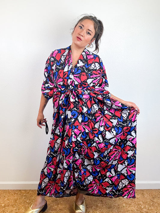 Print High Low Kimono Pixels Challis