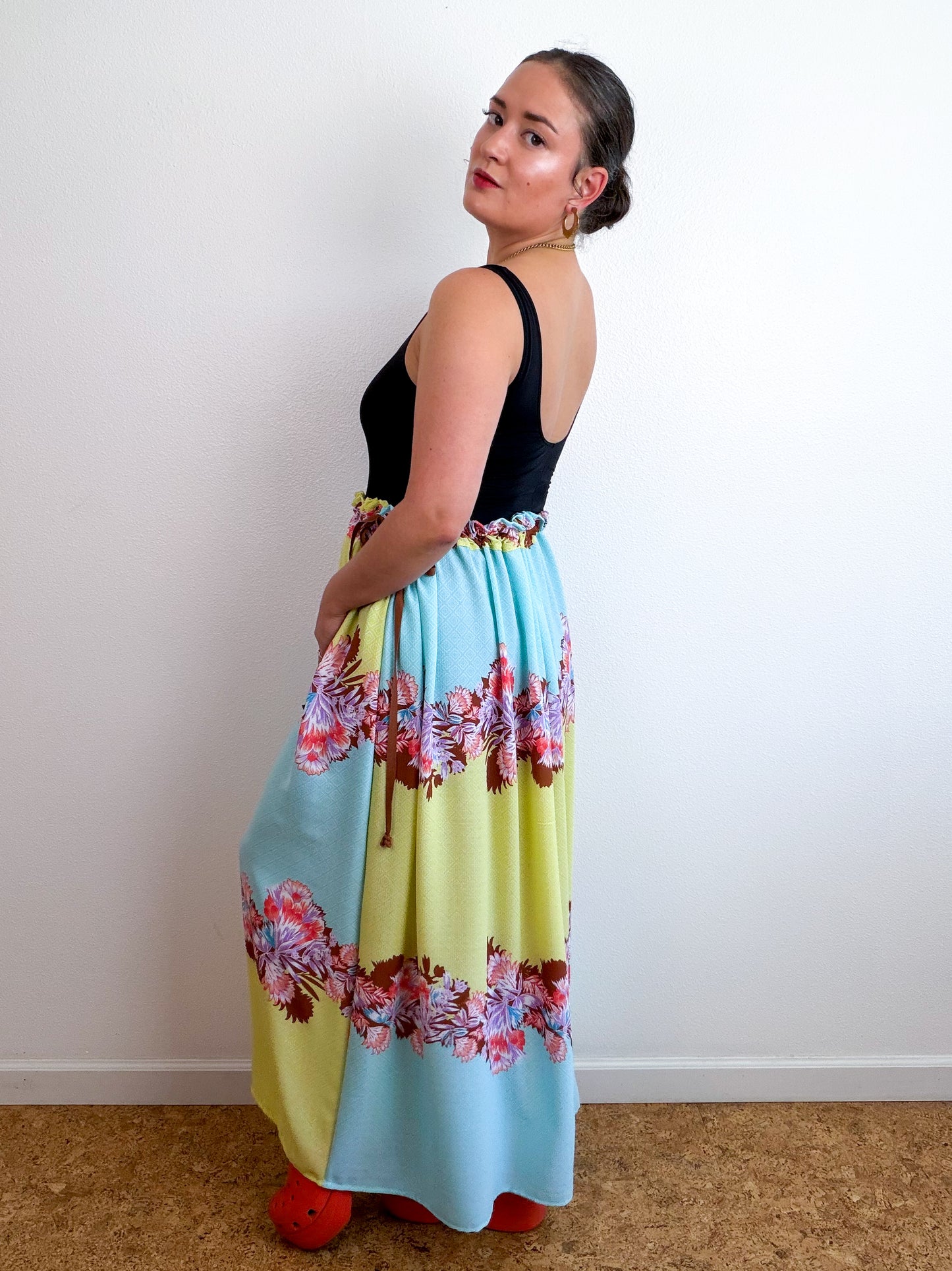 THE SKIRT Aqua Citron Tropical Reversible Bubble Crepe