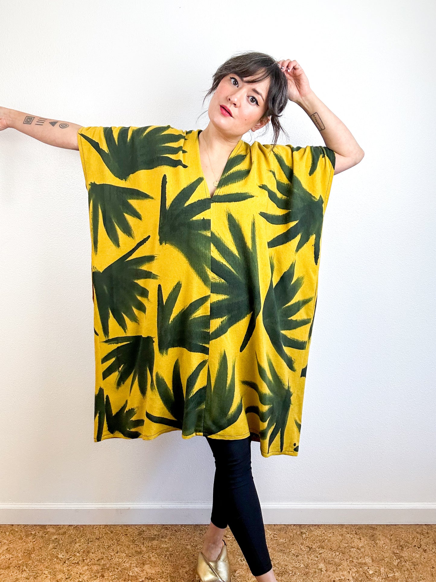 Hand-Dyed Linen Blend Caftan Dress Brass Palms