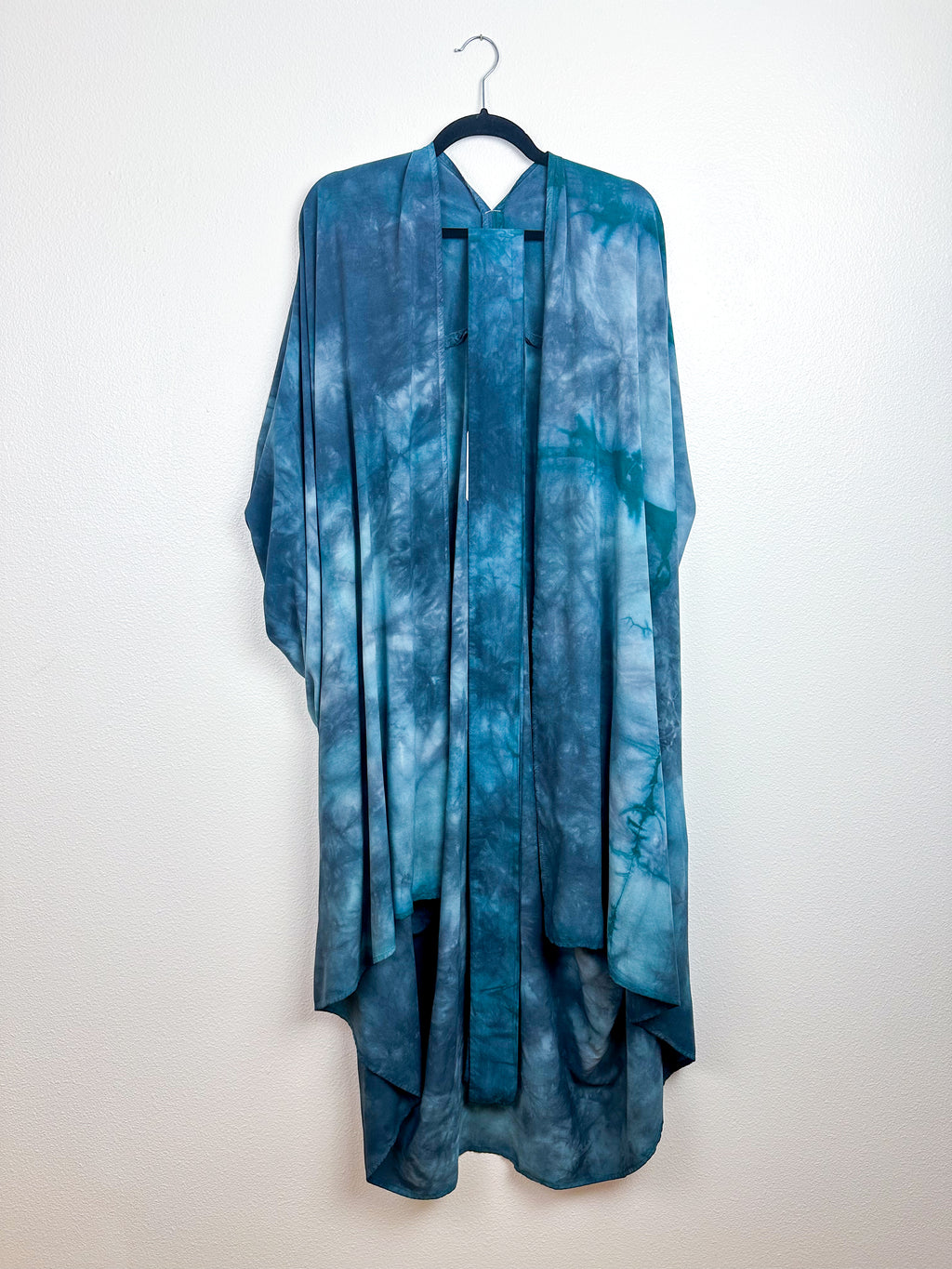 Hand-Dyed High Low Kimono Teal Grey Watercolor