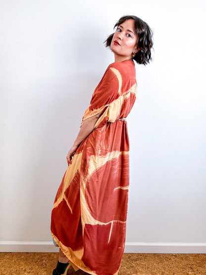 Hand-Dyed High Low Kimono Peach Terracotta Arc