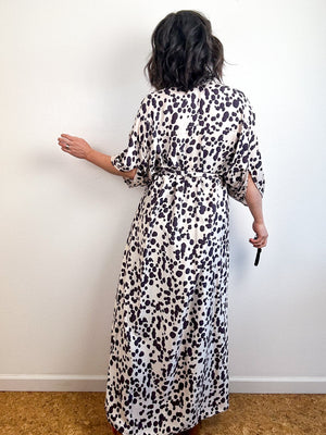 Print High Low Kimono Ivory Brown Spot Challis