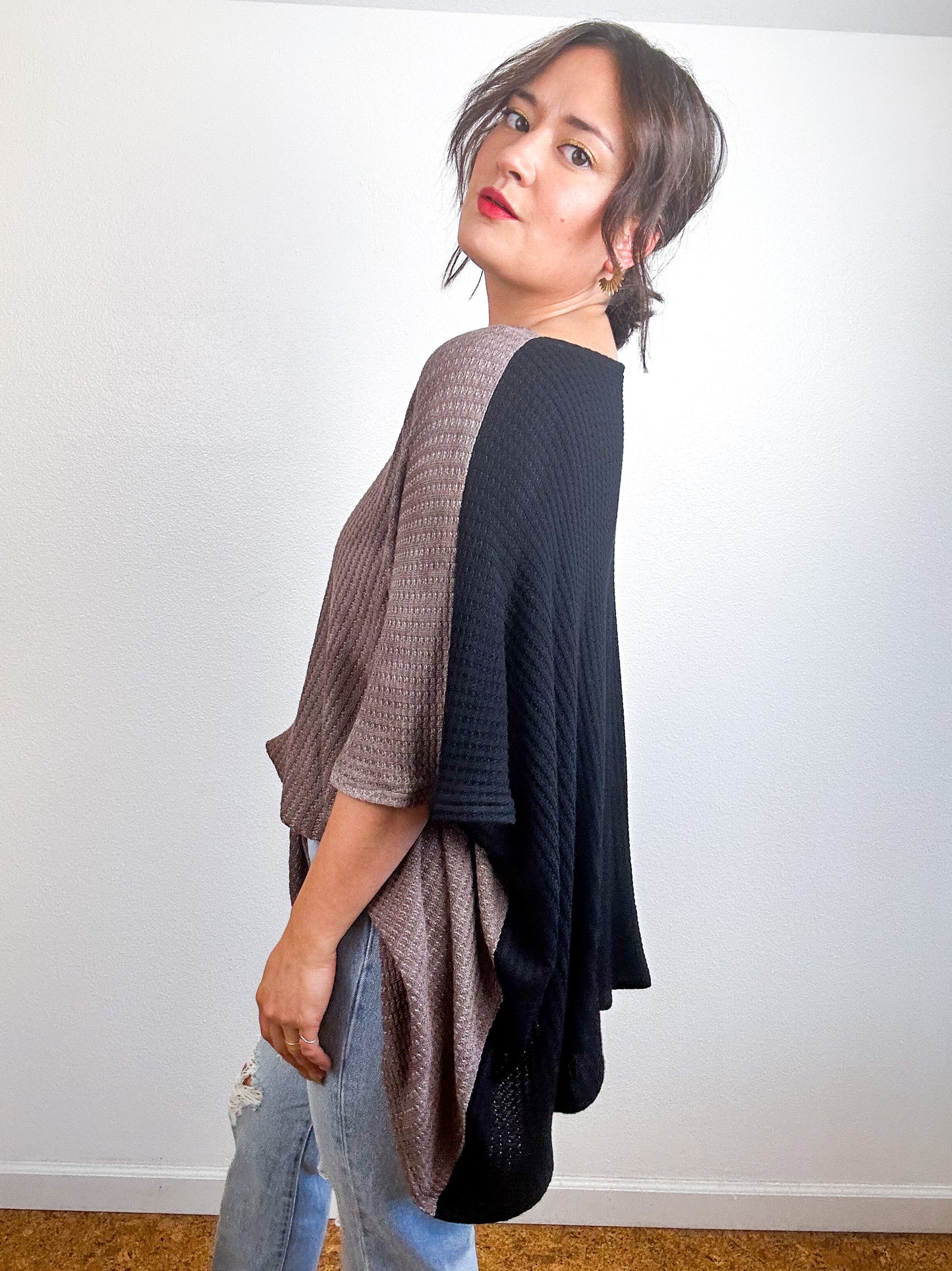 Oversize Flip Sweater Black Taupe