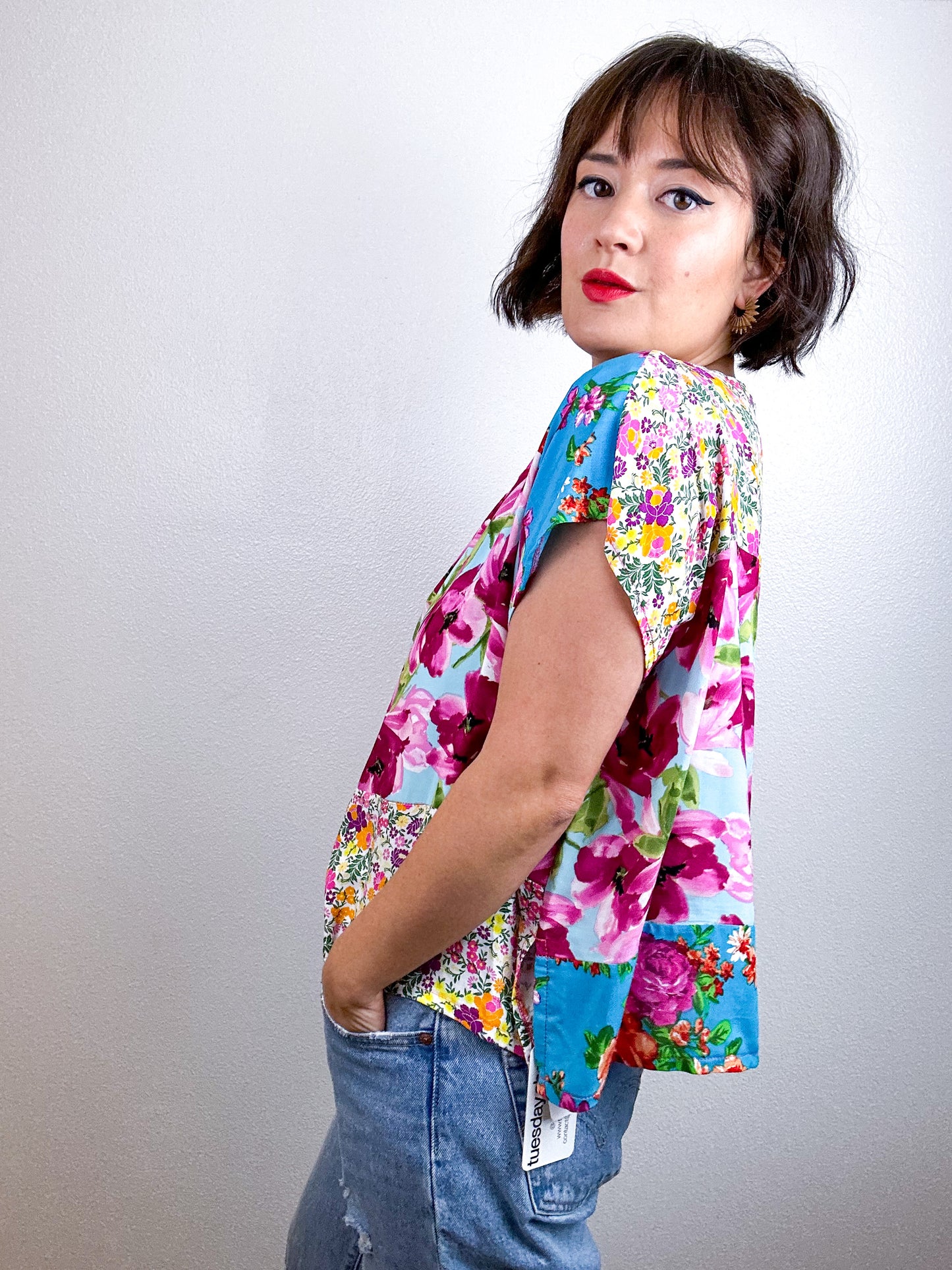 Scrappy Crop Turquoise Pink Floral